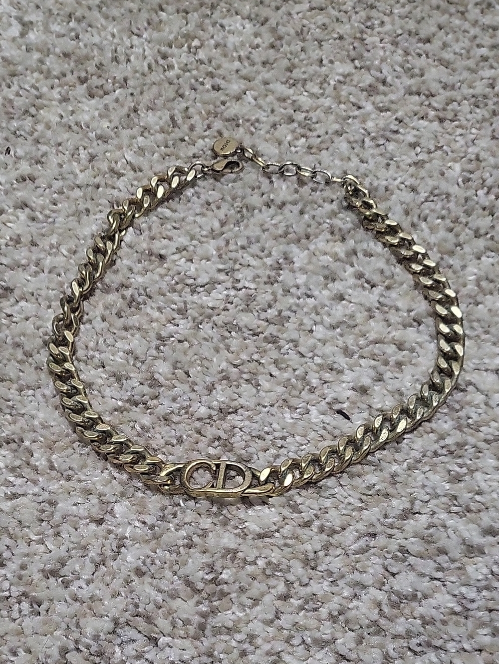 Dior Gold-Tone Link Chain Necklace with CD Emblem